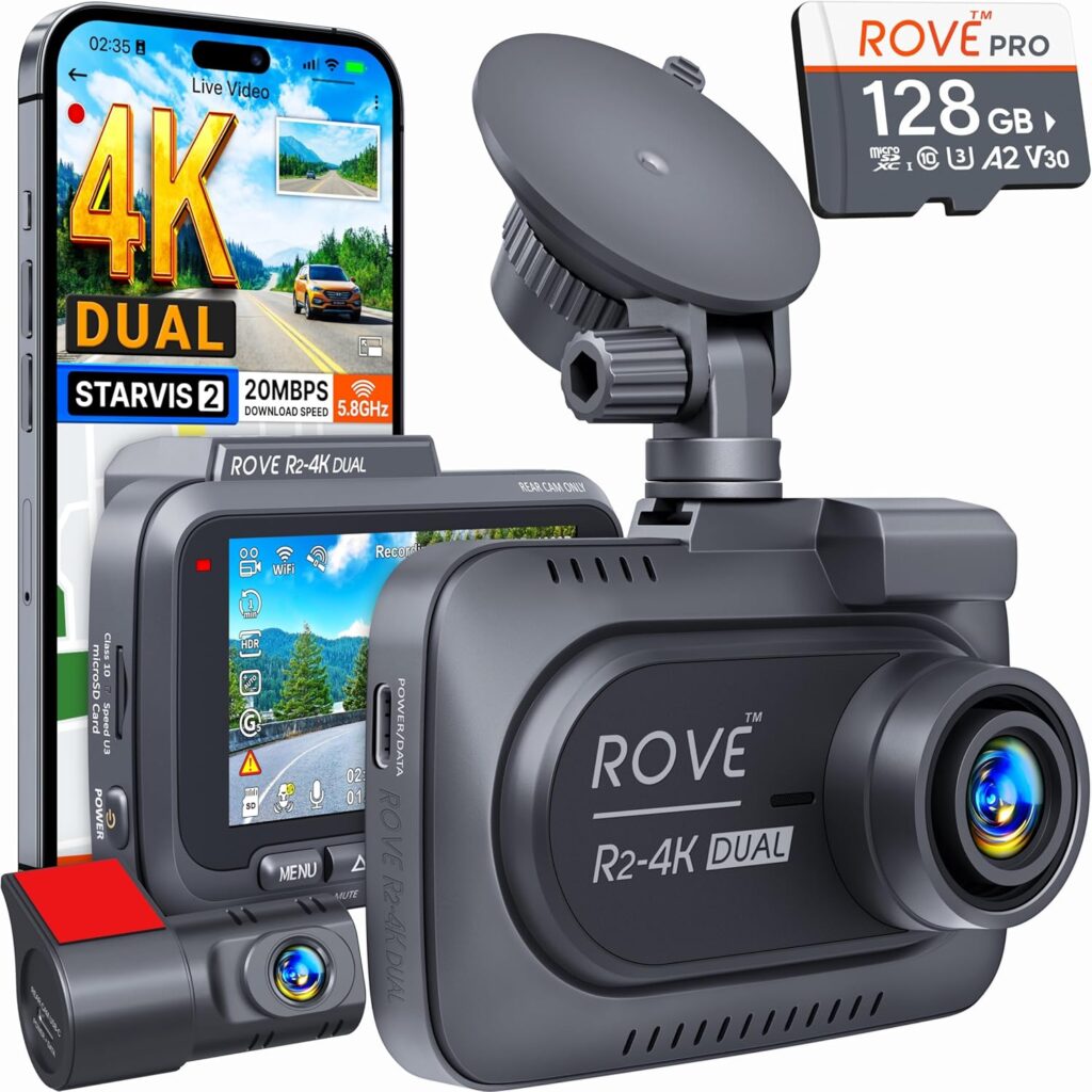 ROVE R2-4K DUAL Dash Cam Front and Rear, STARVIS 2 Sensor